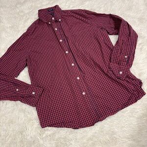 J. Crew Mens Classic Red Flex Washed Check Gingham Button Up Slim Fit Shirt L